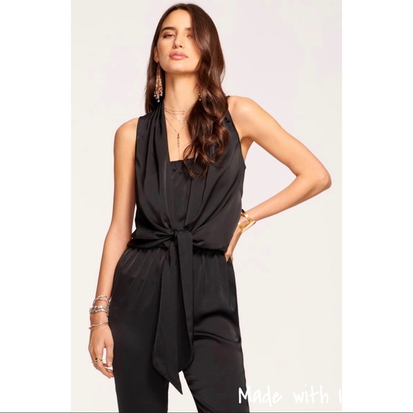 Ramy Brook Black Dorothy Drape Tie Waist Jumpsuit NWT size Large